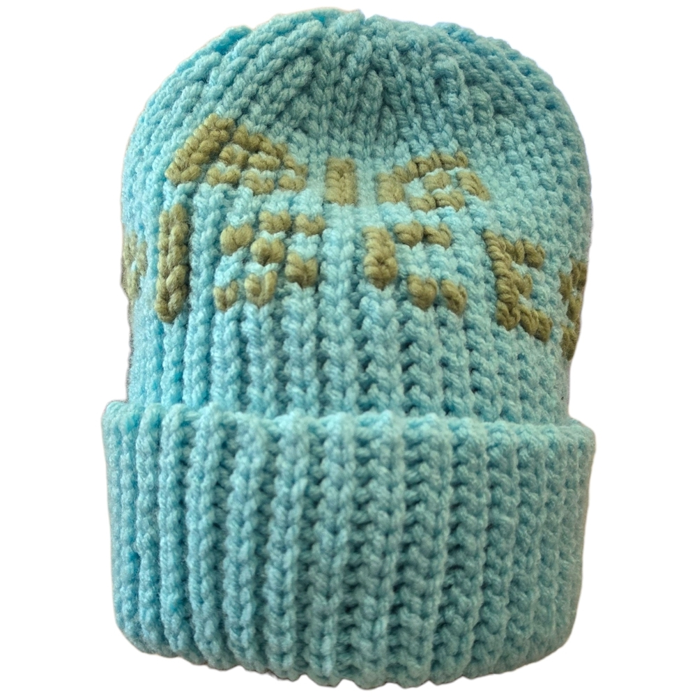 "BIG PISCES", Knit-look 90s beanie, Handmade By Me, Hand Embroidery, Ask OFFER